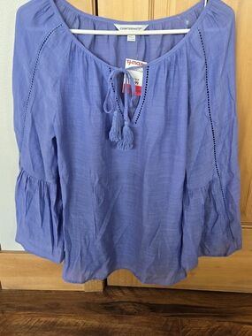 Counterparts Periwinkle Peasant Tunic with Tassel Tie
